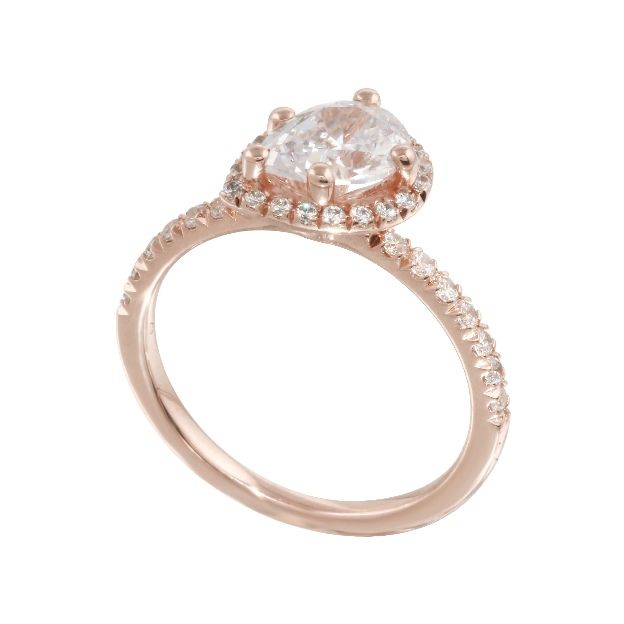 Asymmetrical Pear Cut Diamond Halo Engagement Ring Setting