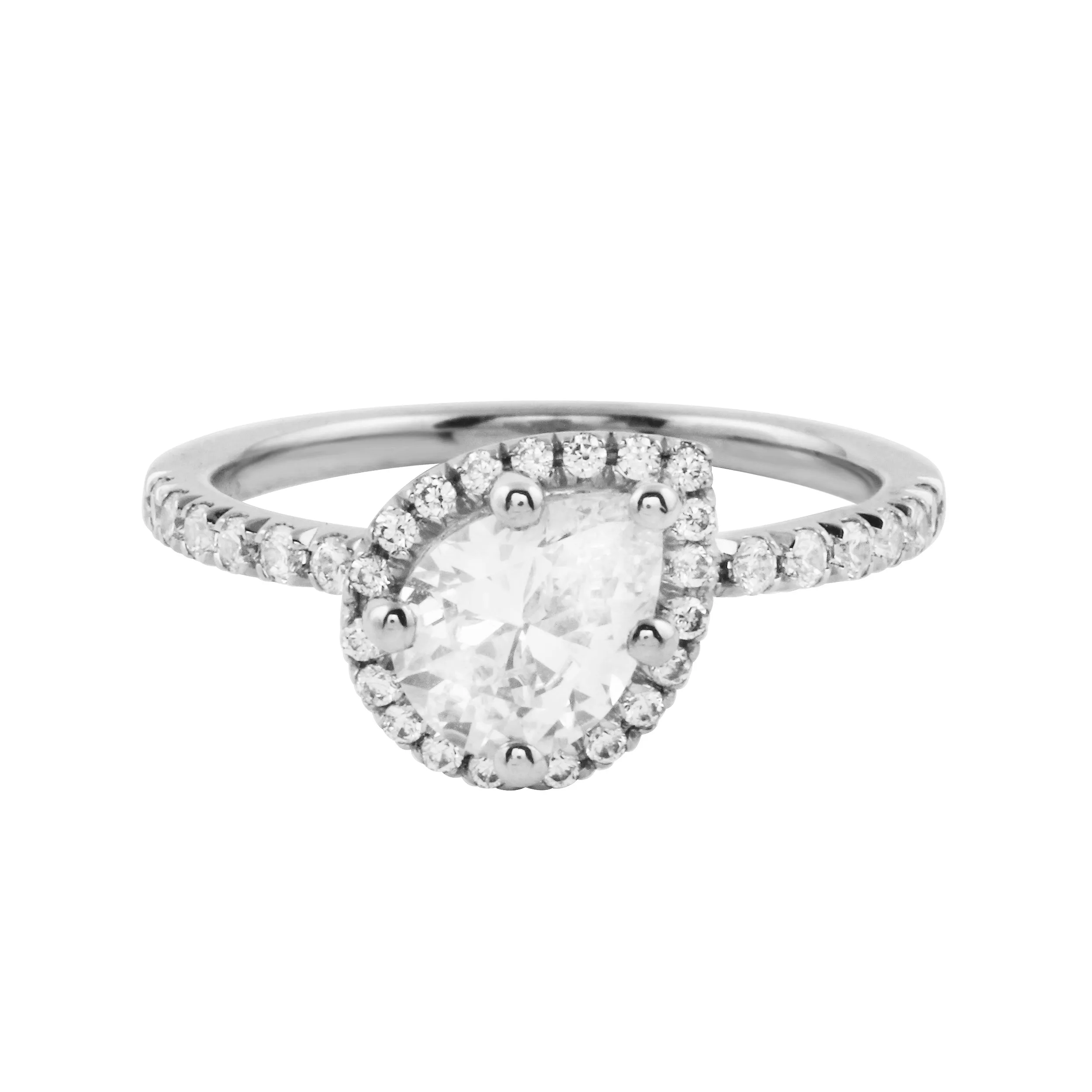 Asymmetrical Pear Cut Diamond Halo Engagement Ring Setting