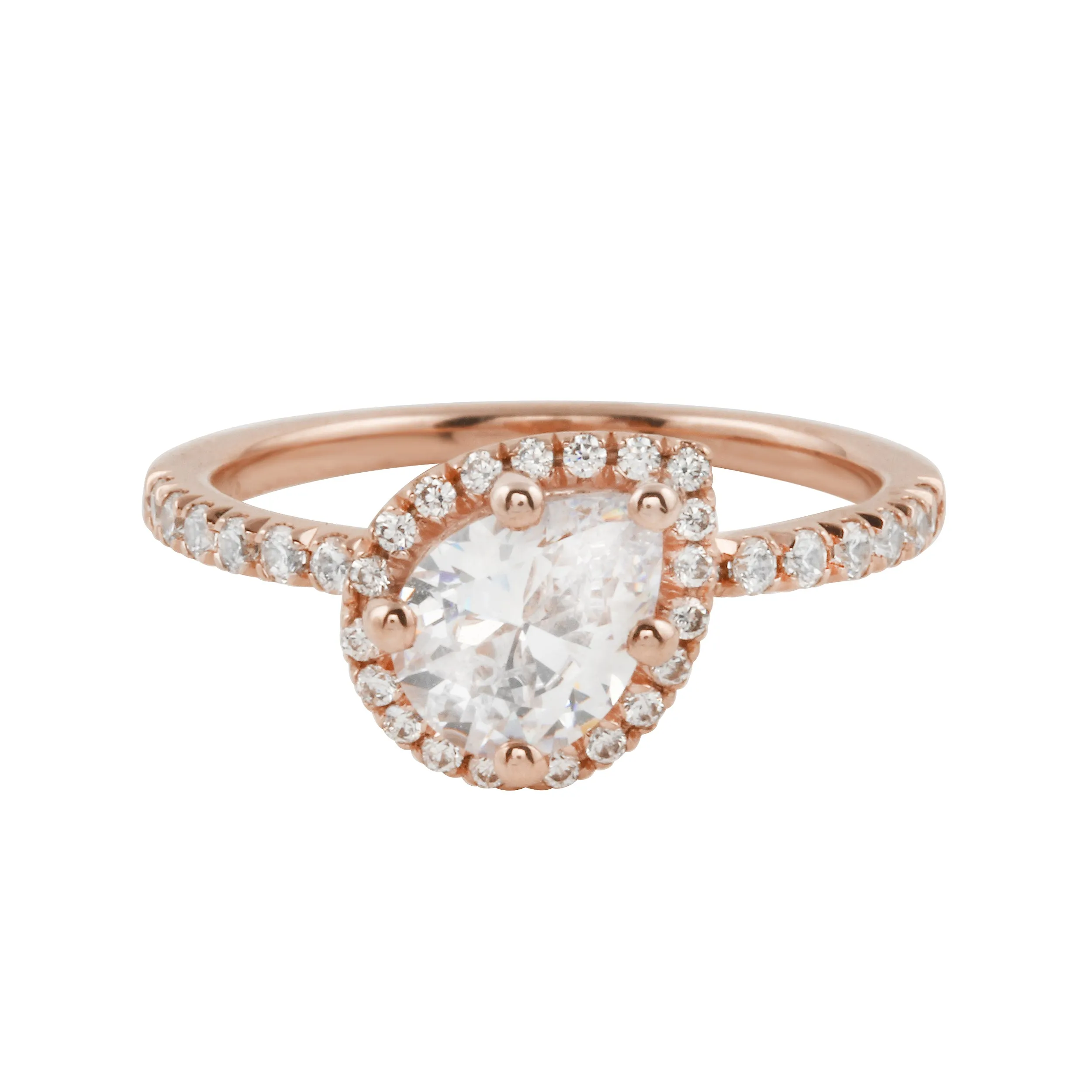 Asymmetrical Pear Cut Diamond Halo Engagement Ring Setting