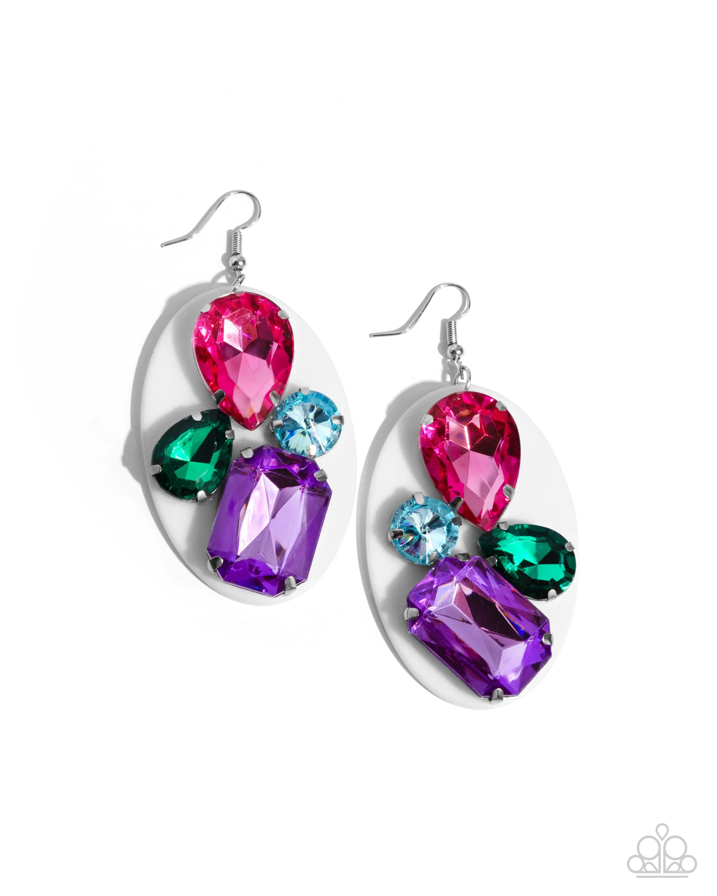 Attention Grabber - White - Acrylic Colorful Jewel Tone Gem Paparazzi Fishhook Earrings