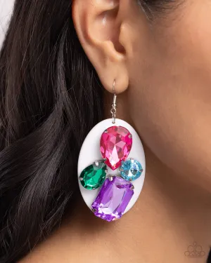 Attention Grabber - White - Acrylic Colorful Jewel Tone Gem Paparazzi Fishhook Earrings