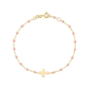 BABY PINK GIGI CLASSIC CROSS BRACELET-18K YELLOW GOLD