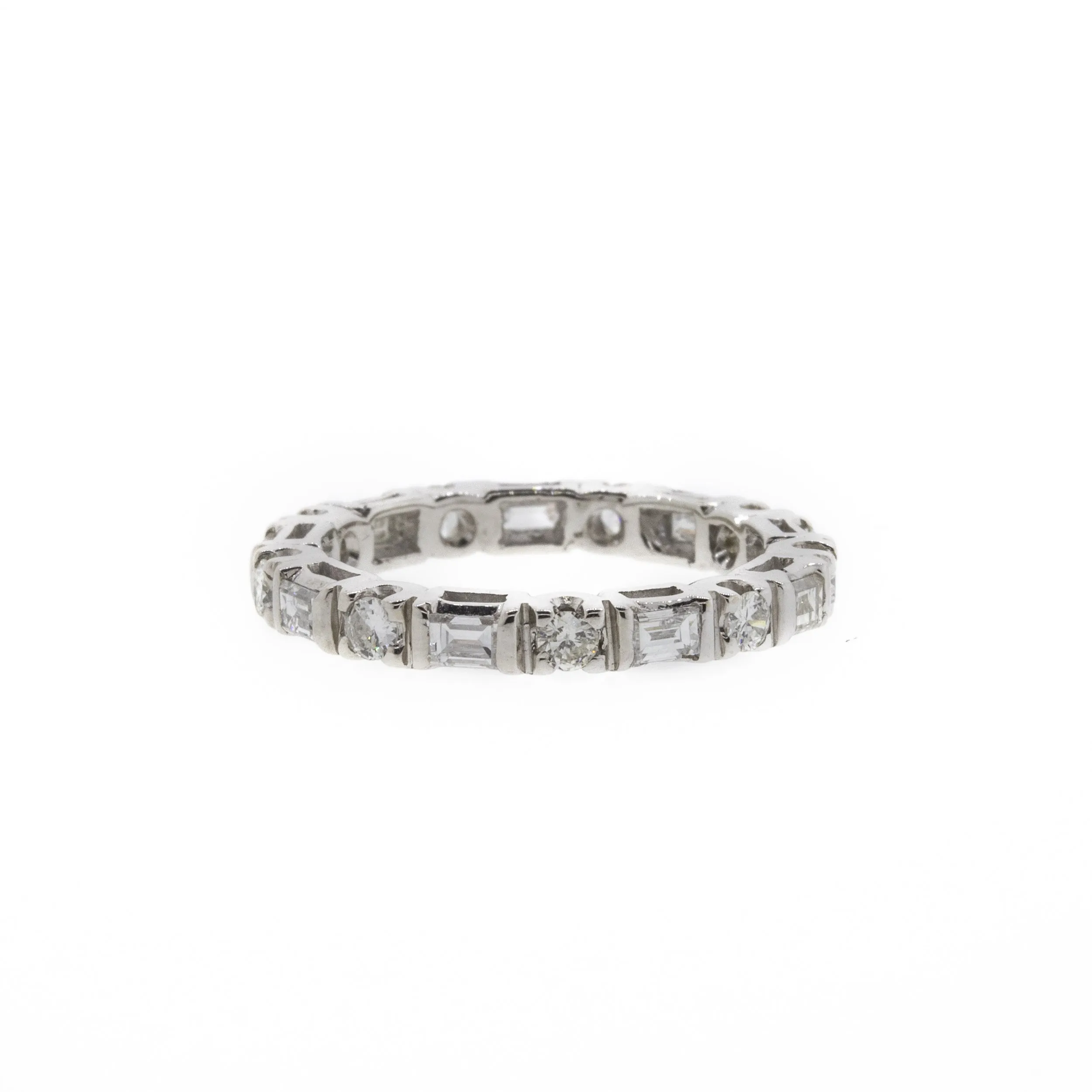 Baguette & Round Diamond White Gold Eternity Band