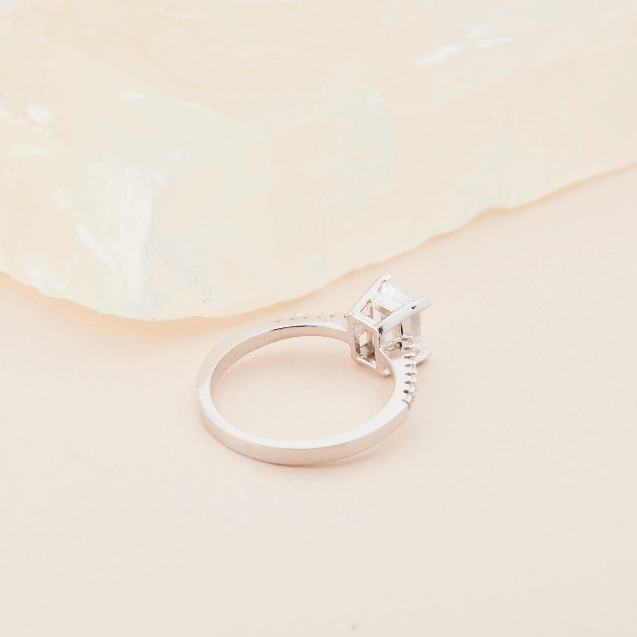 Baguette Cut CZ Diamond Promise Ring - 18K Gold Vermeil
