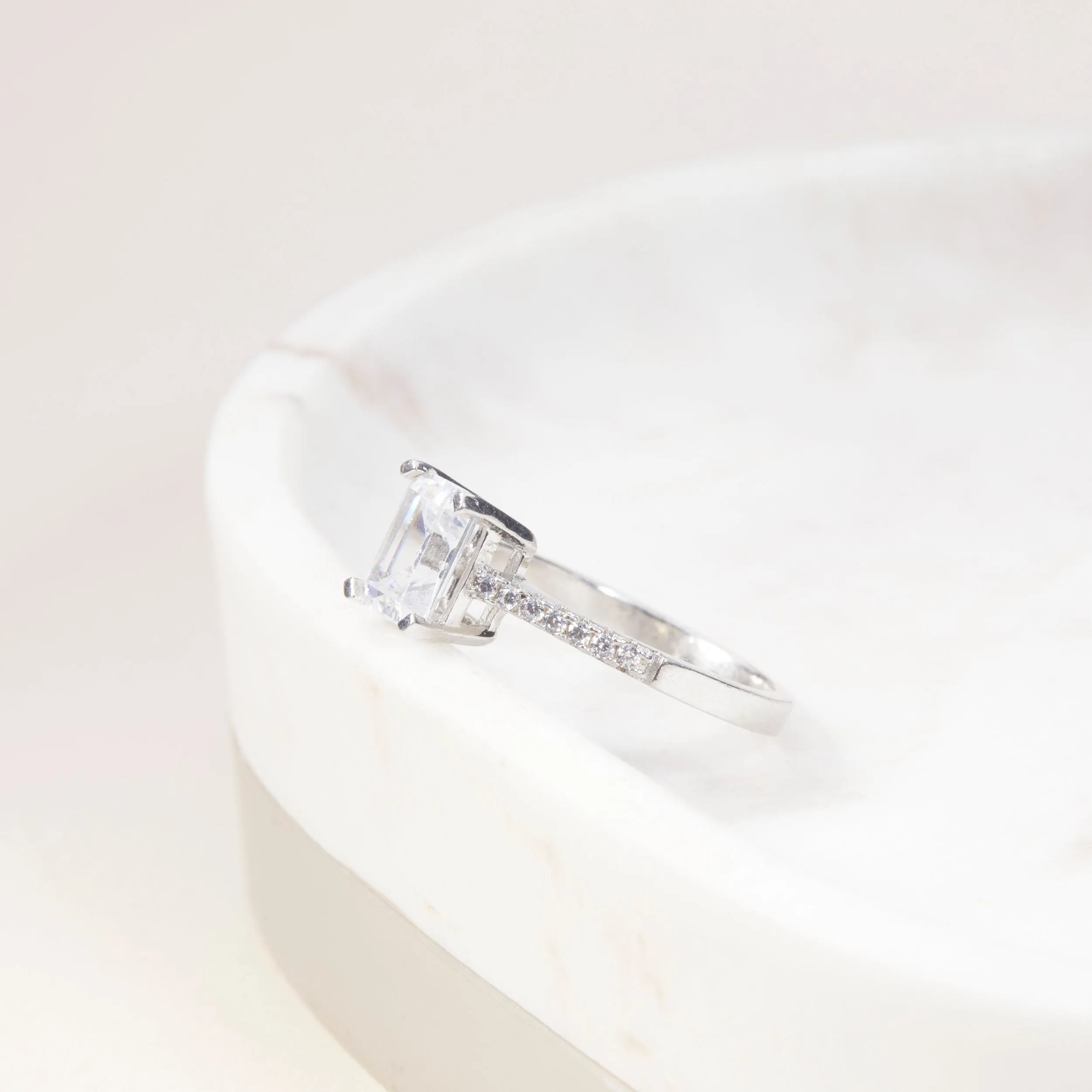 Baguette Cut CZ Diamond Promise Ring - 18K Gold Vermeil