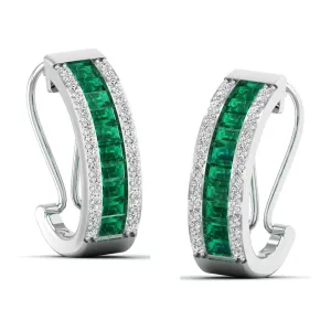 Baguette Emerald and Cluster Diamond Hoop Earrings
