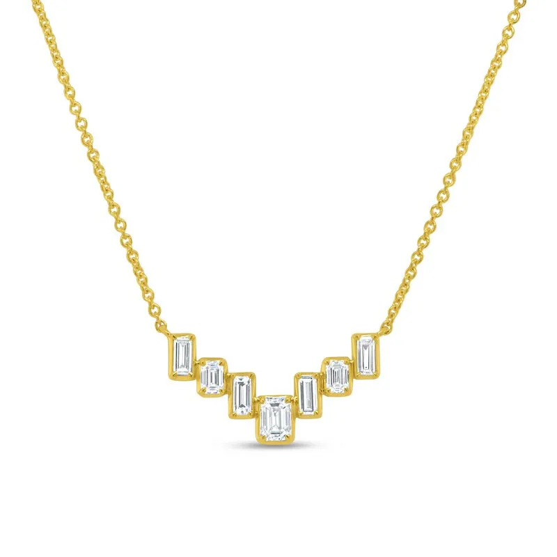 Baguettes & Emerald Cut Diamond V Necklace
