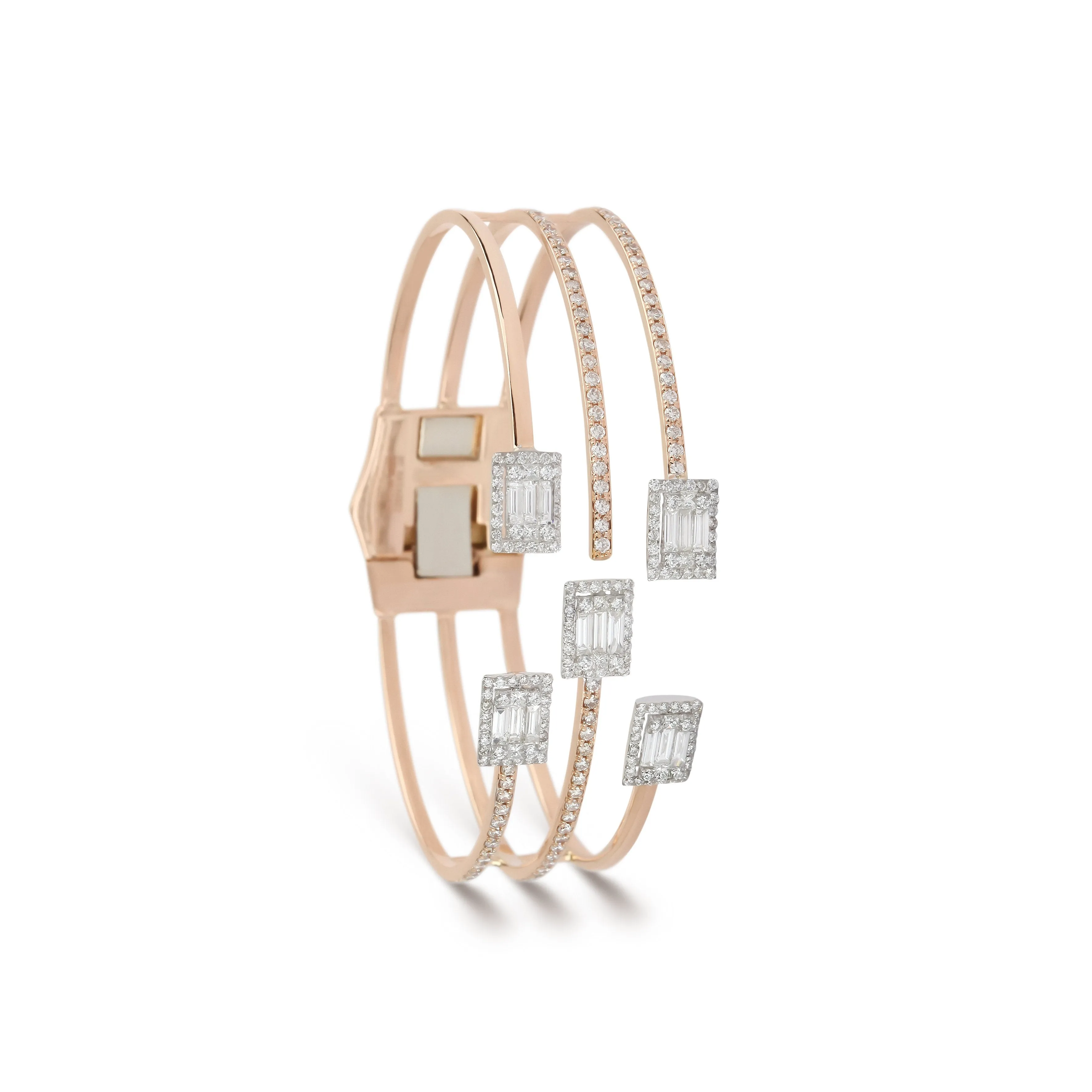 Baguettes & Rose Gold Cuff Bracelet