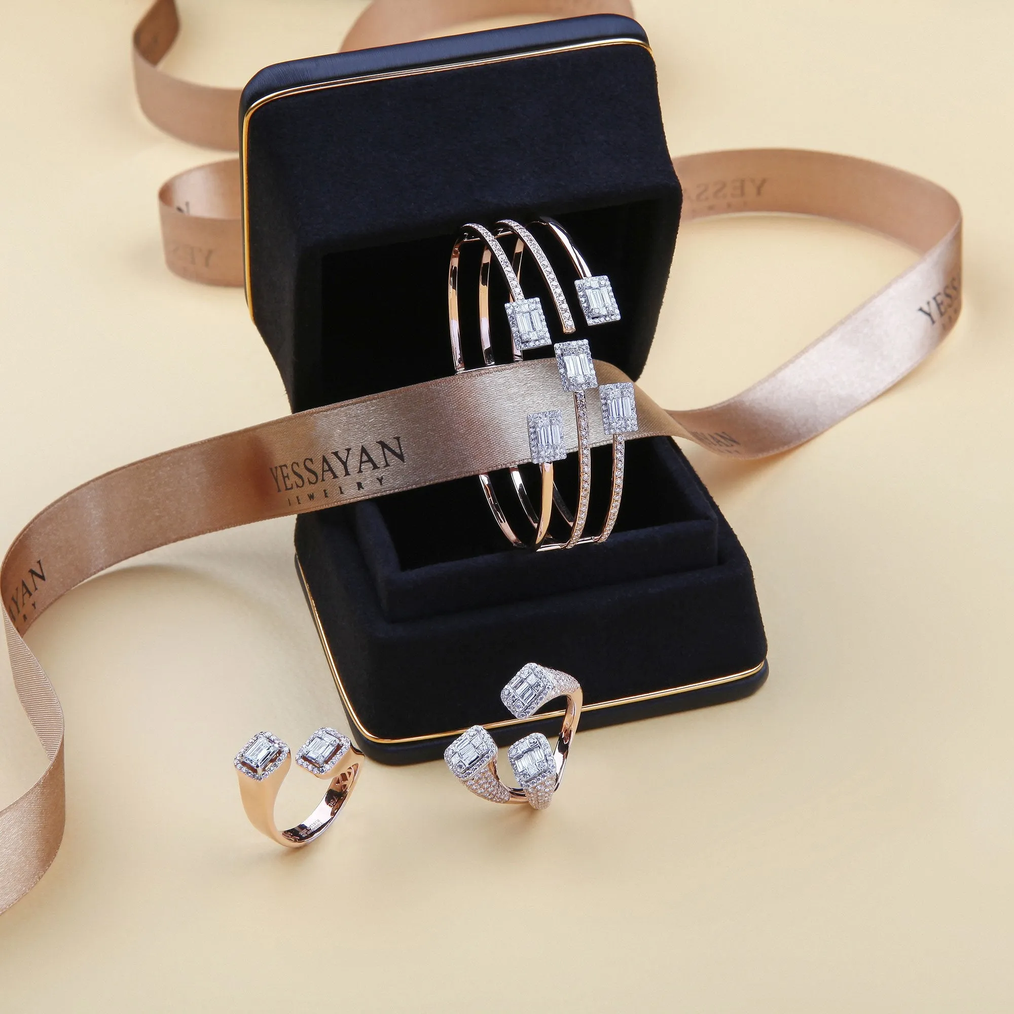 Baguettes & Rose Gold Cuff Bracelet
