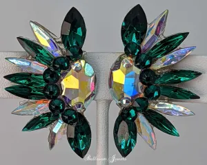 Ballroom Earrings Oval and Spray in Emerald