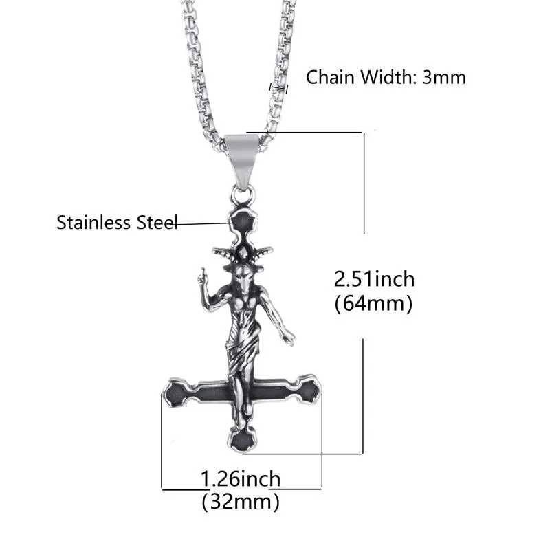 Baphomet Goat Inverted Cross Stainless Steel Pendant Necklace