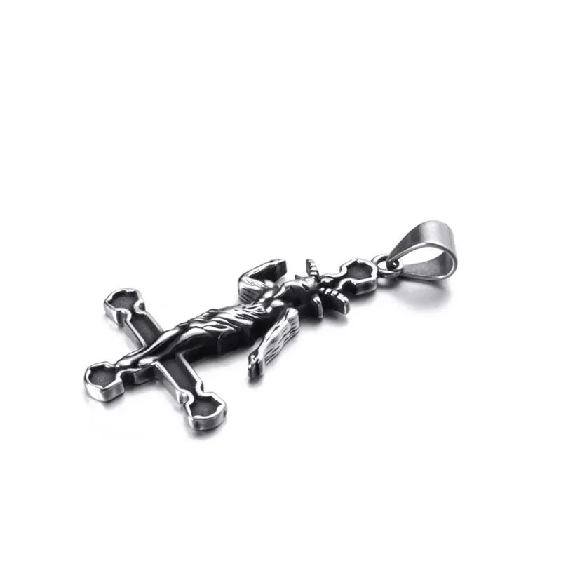 Baphomet Goat Inverted Cross Stainless Steel Pendant Necklace