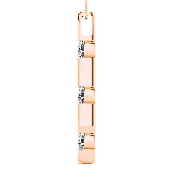 Bar Set 1.00 ctw Diamond Three Stone Necklace Pendant