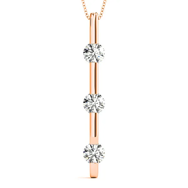 Bar Set 1.00 ctw Diamond Three Stone Necklace Pendant