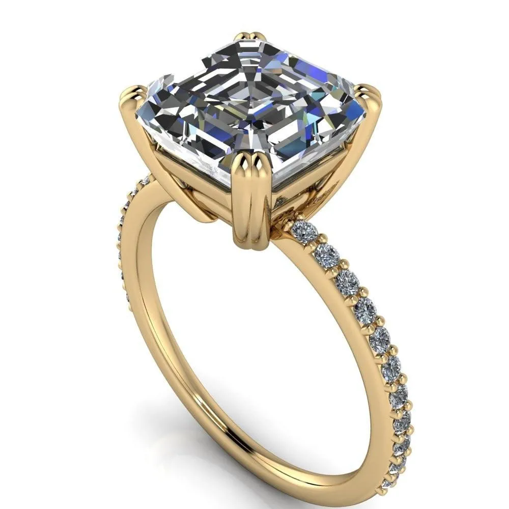 Beverly Asscher Moissanite Half-Eternity Diamond 4 Double Prong Ring