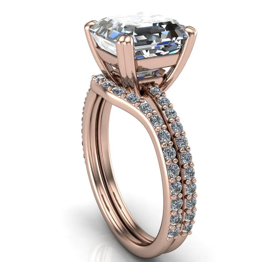 Beverly Asscher Moissanite Half-Eternity Diamond 4 Double Prong Ring