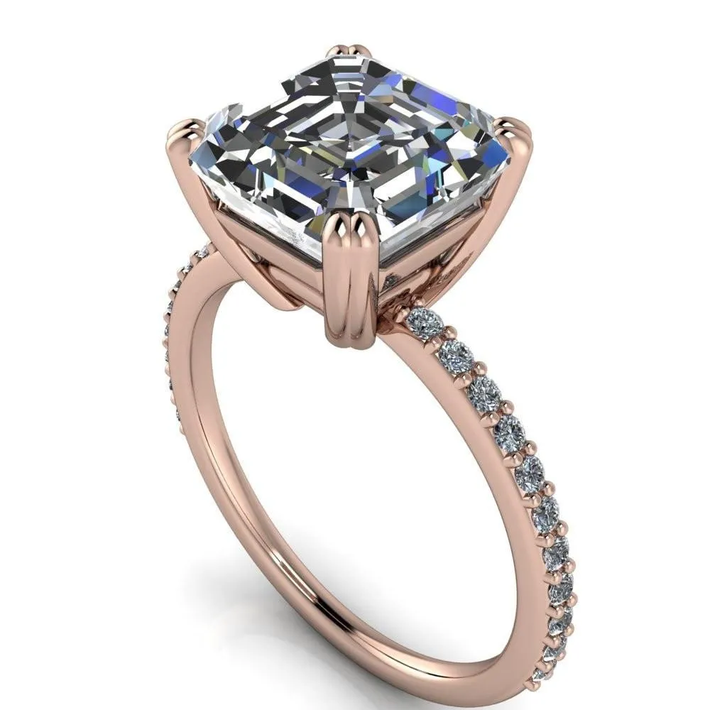 Beverly Asscher Moissanite Half-Eternity Diamond 4 Double Prong Ring
