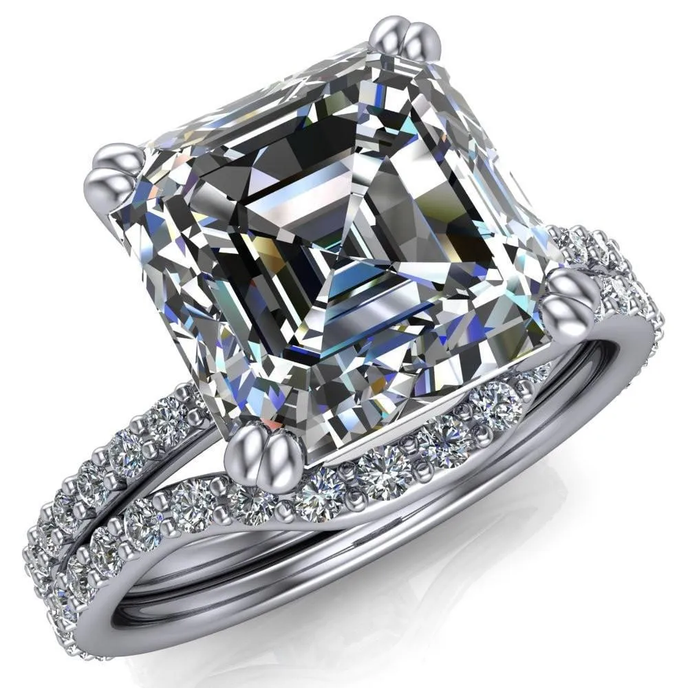 Beverly Asscher Moissanite Half-Eternity Diamond 4 Double Prong Ring