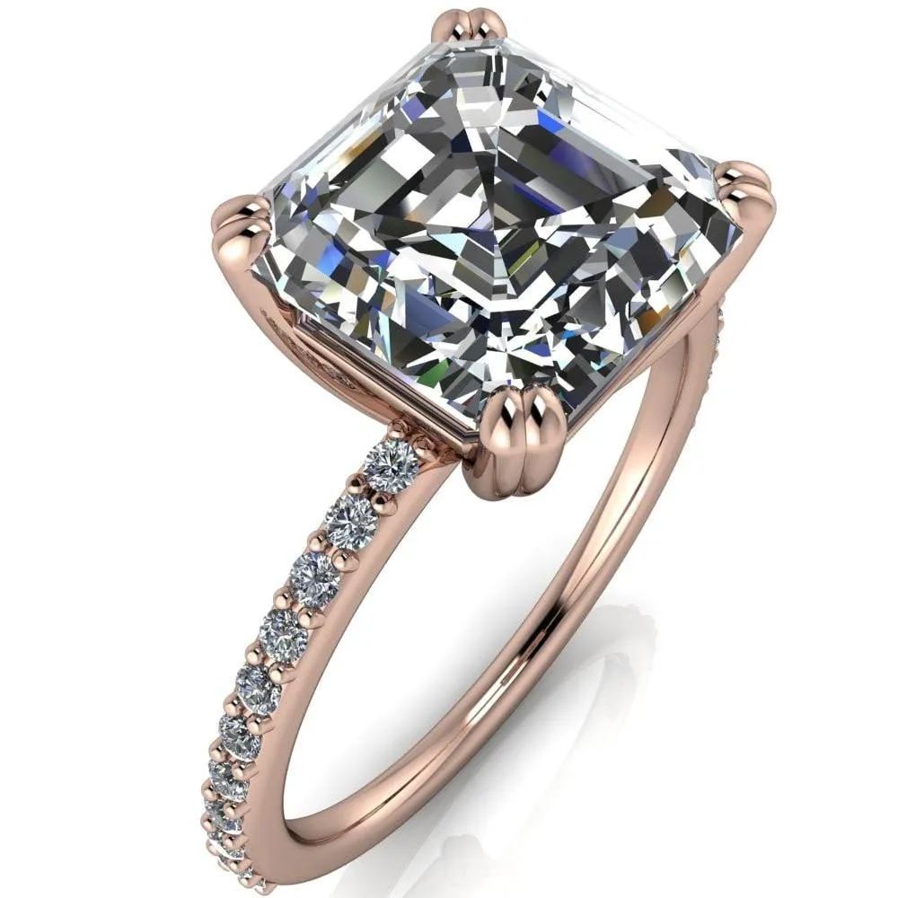 Beverly Asscher Moissanite Half-Eternity Diamond 4 Double Prong Ring