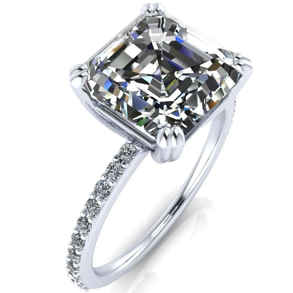 Beverly Asscher Moissanite Half-Eternity Diamond 4 Double Prong Ring