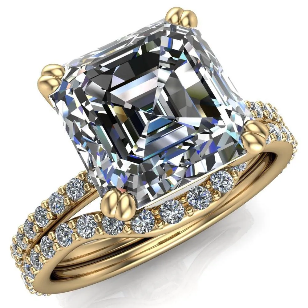 Beverly Asscher Moissanite Half-Eternity Diamond 4 Double Prong Ring