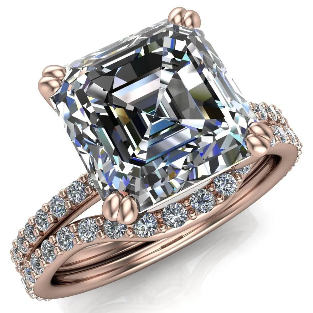 Beverly Asscher Moissanite Half-Eternity Diamond 4 Double Prong Ring