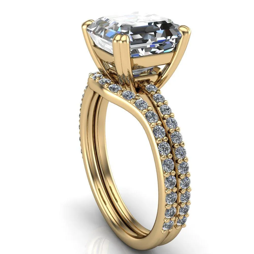 Beverly Asscher Moissanite Half-Eternity Diamond 4 Double Prong Ring
