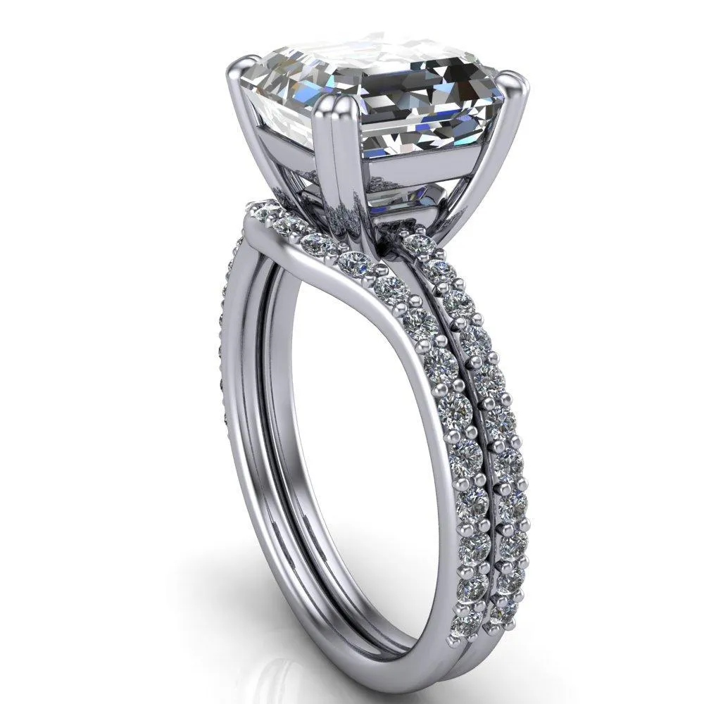 Beverly Asscher Moissanite Half-Eternity Diamond 4 Double Prong Ring