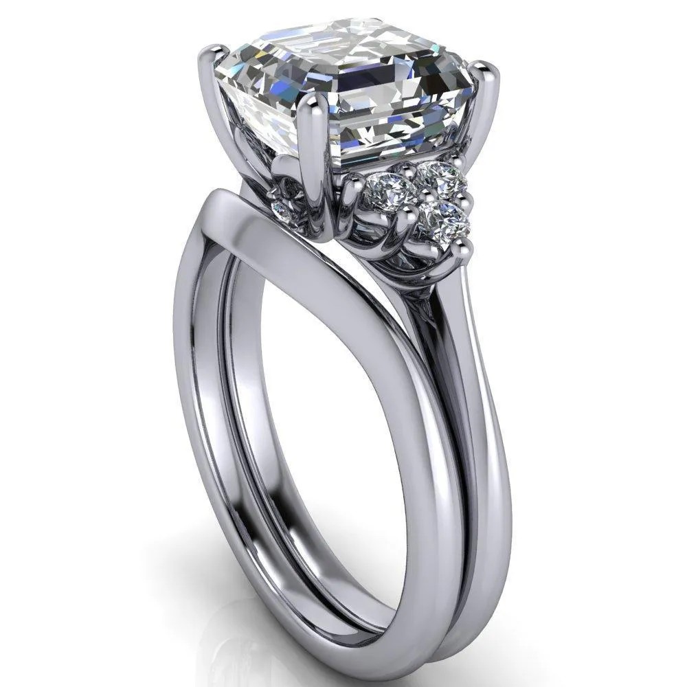 Biddle Asscher Moissanite Trio Side Diamonds Engagement Ring