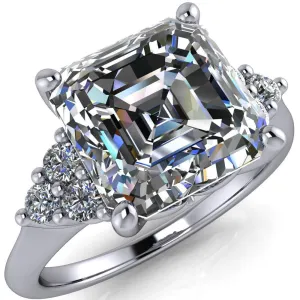 Biddle Asscher Moissanite Trio Side Diamonds Engagement Ring