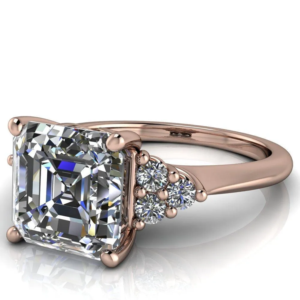 Biddle Asscher Moissanite Trio Side Diamonds Engagement Ring