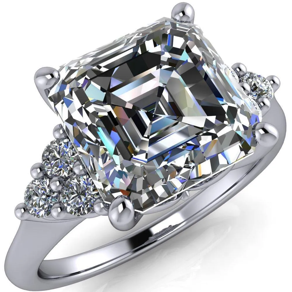 Biddle Asscher Moissanite Trio Side Diamonds Engagement Ring