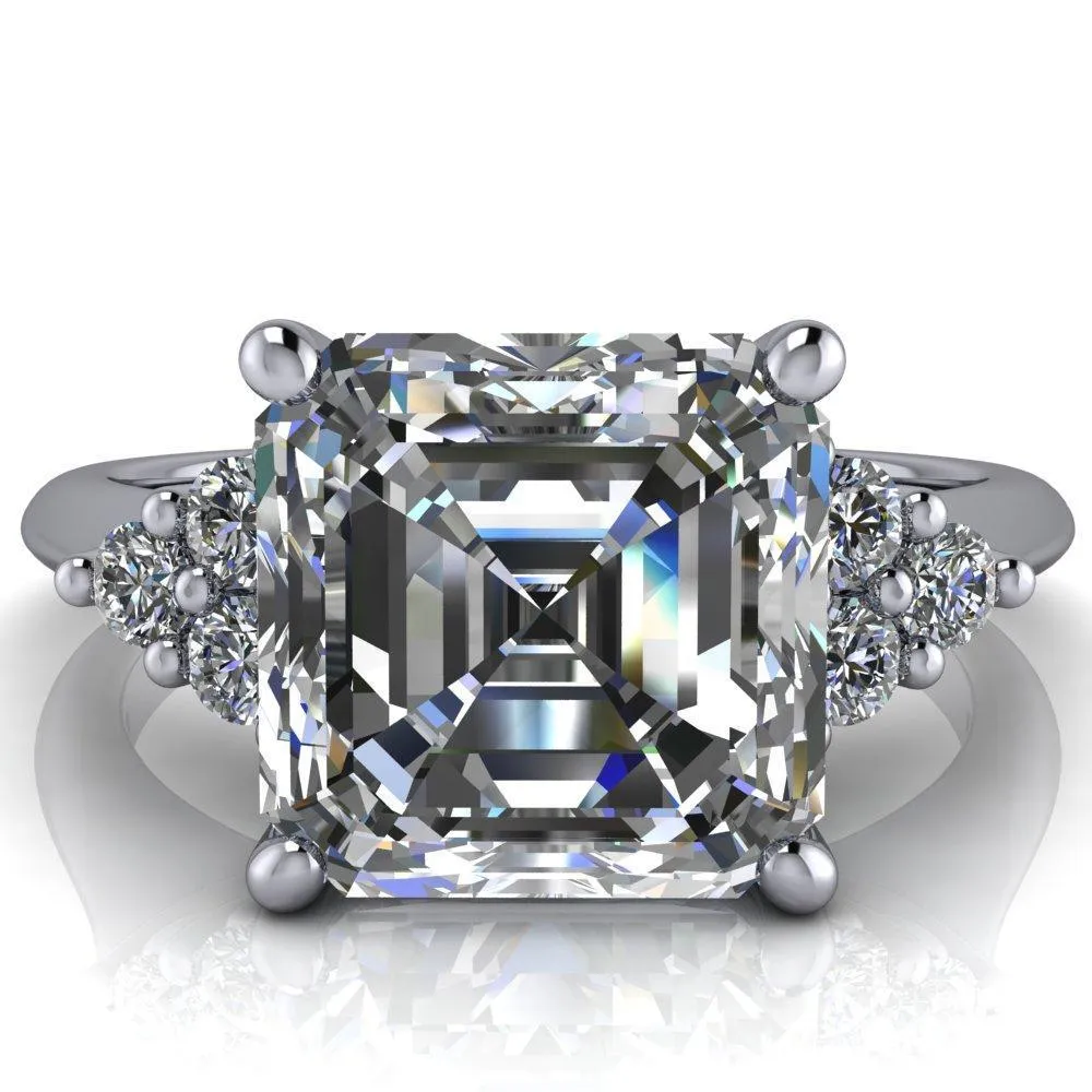 Biddle Asscher Moissanite Trio Side Diamonds Engagement Ring
