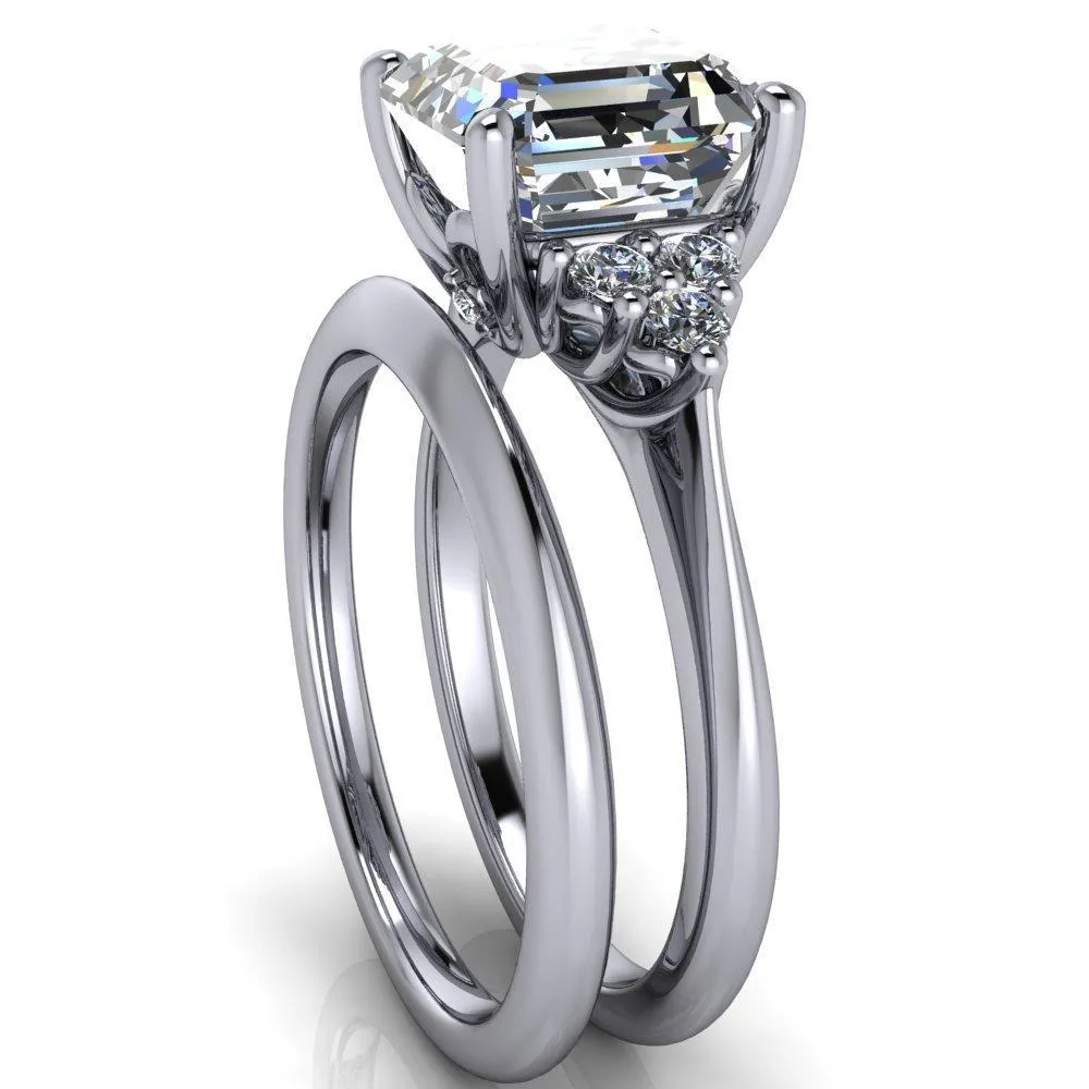 Biddle Asscher Moissanite Trio Side Diamonds Engagement Ring