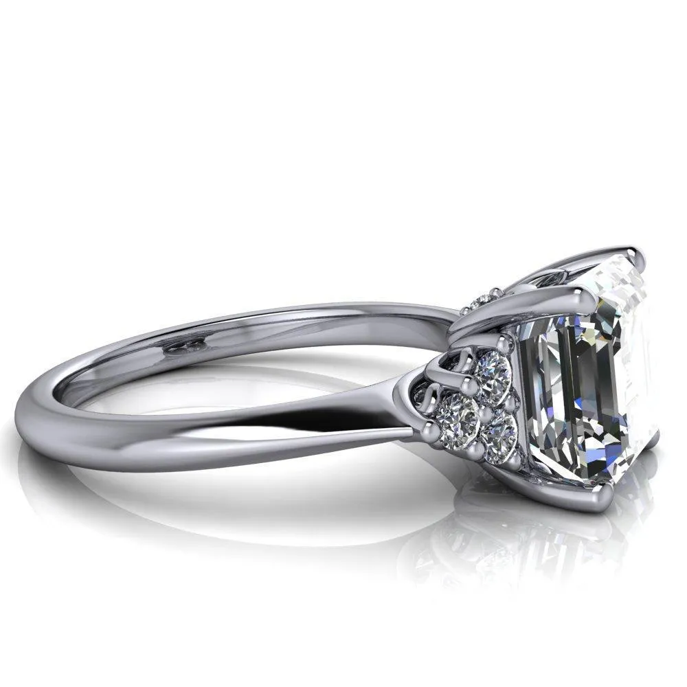 Biddle Asscher Moissanite Trio Side Diamonds Engagement Ring