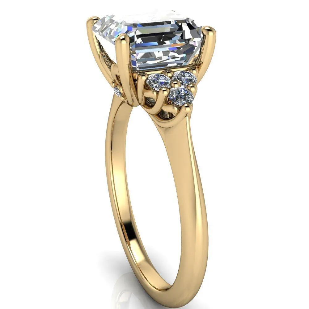 Biddle Asscher Moissanite Trio Side Diamonds Engagement Ring
