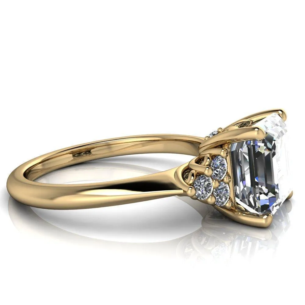 Biddle Asscher Moissanite Trio Side Diamonds Engagement Ring
