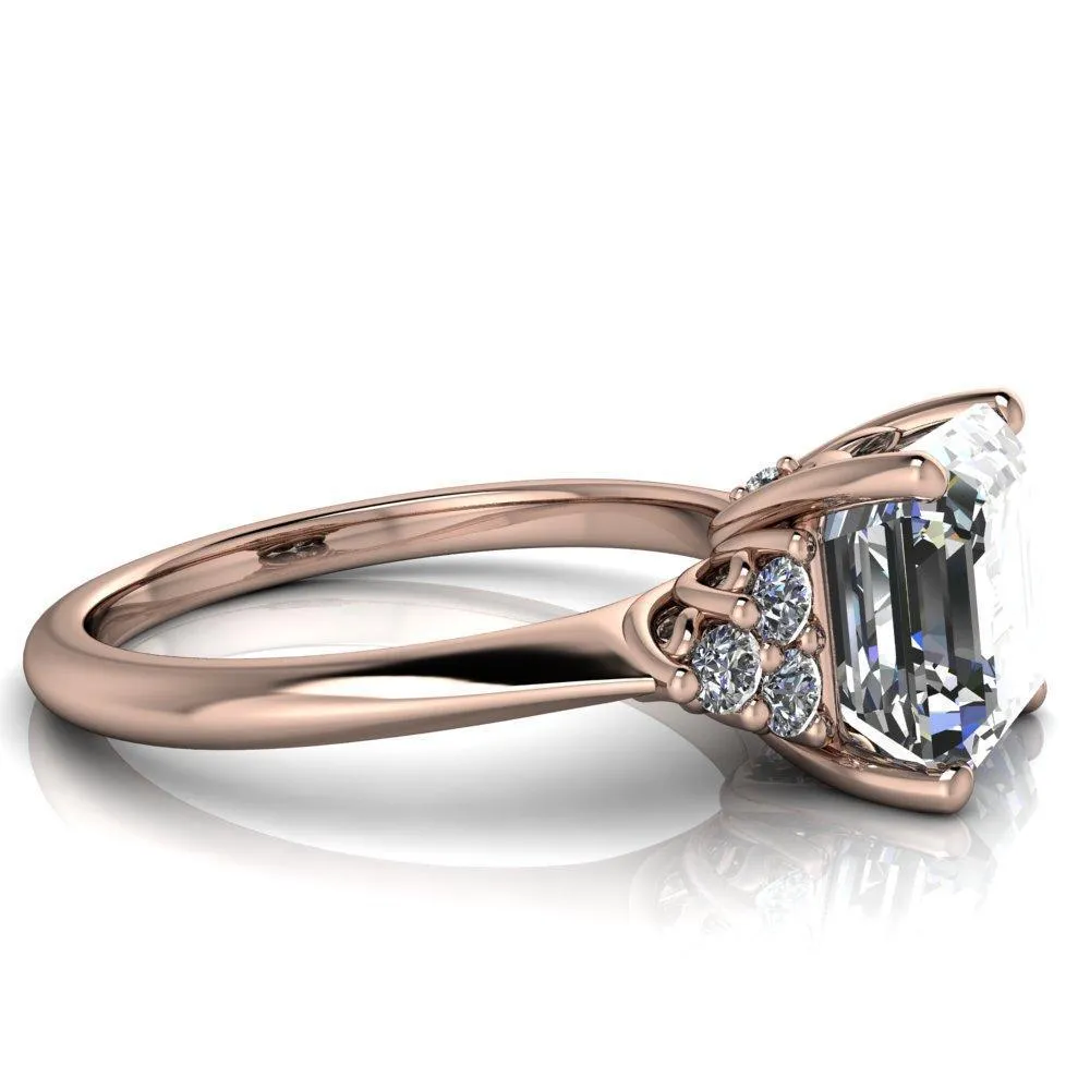 Biddle Asscher Moissanite Trio Side Diamonds Engagement Ring