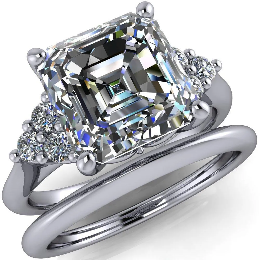 Biddle Asscher Moissanite Trio Side Diamonds Engagement Ring