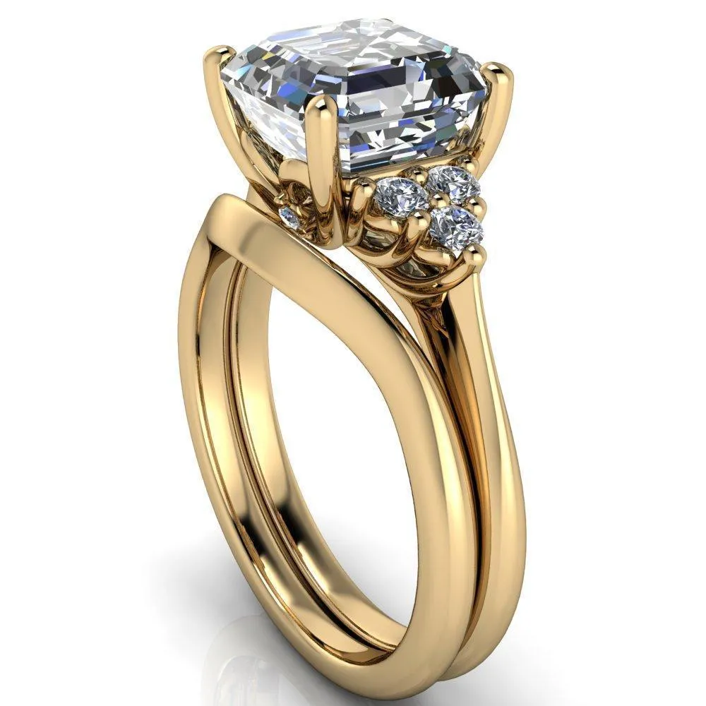 Biddle Asscher Moissanite Trio Side Diamonds Engagement Ring