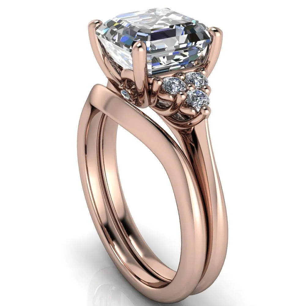 Biddle Asscher Moissanite Trio Side Diamonds Engagement Ring