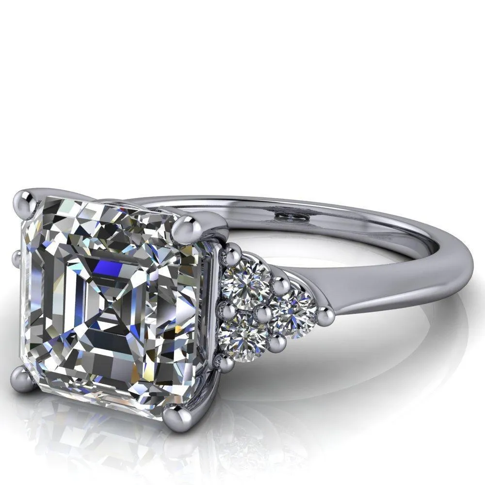 Biddle Asscher Moissanite Trio Side Diamonds Engagement Ring
