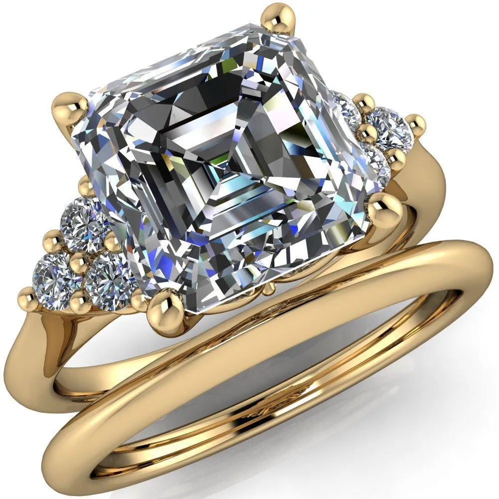 Biddle Asscher Moissanite Trio Side Diamonds Engagement Ring