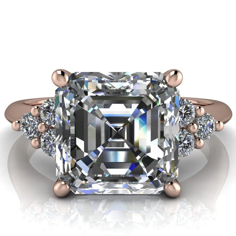Biddle Asscher Moissanite Trio Side Diamonds Engagement Ring