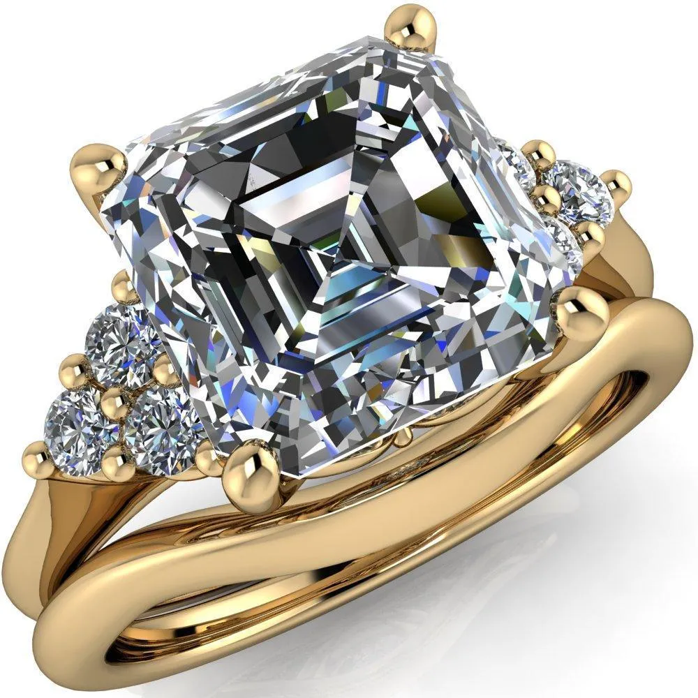 Biddle Asscher Moissanite Trio Side Diamonds Engagement Ring