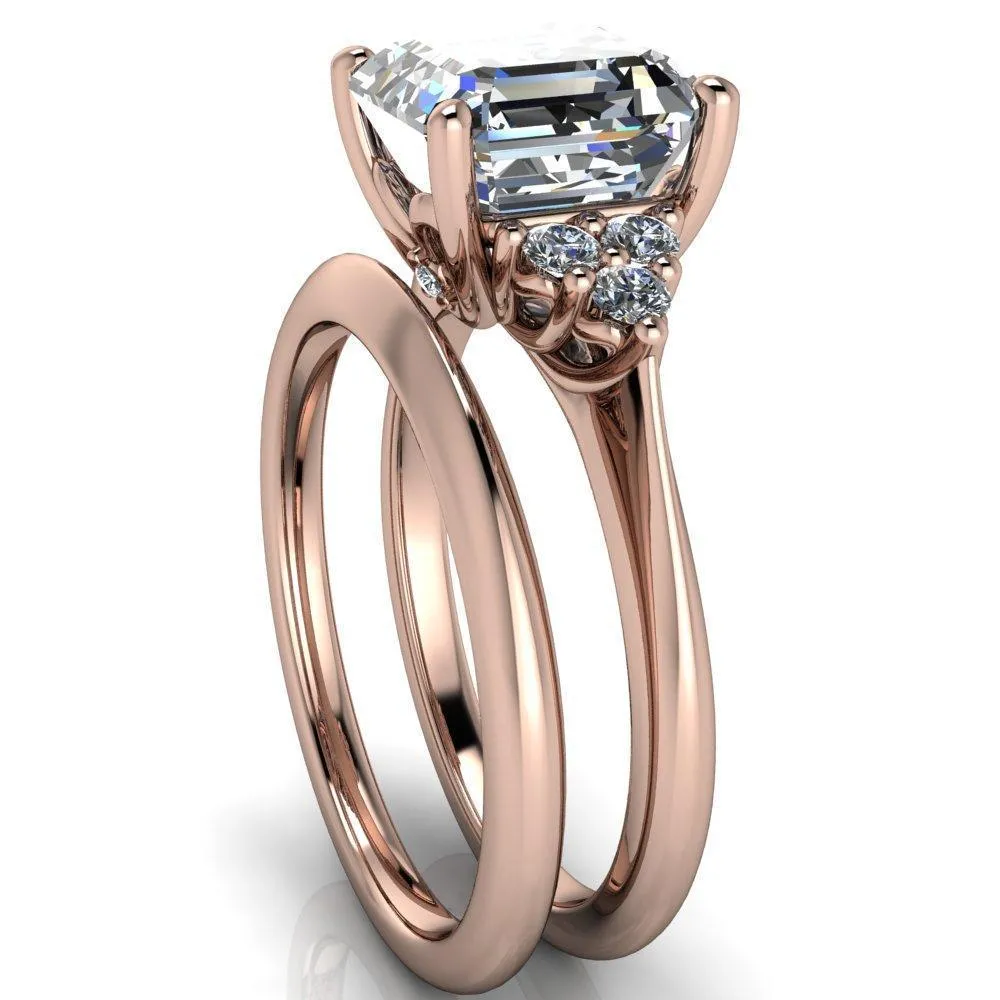 Biddle Asscher Moissanite Trio Side Diamonds Engagement Ring
