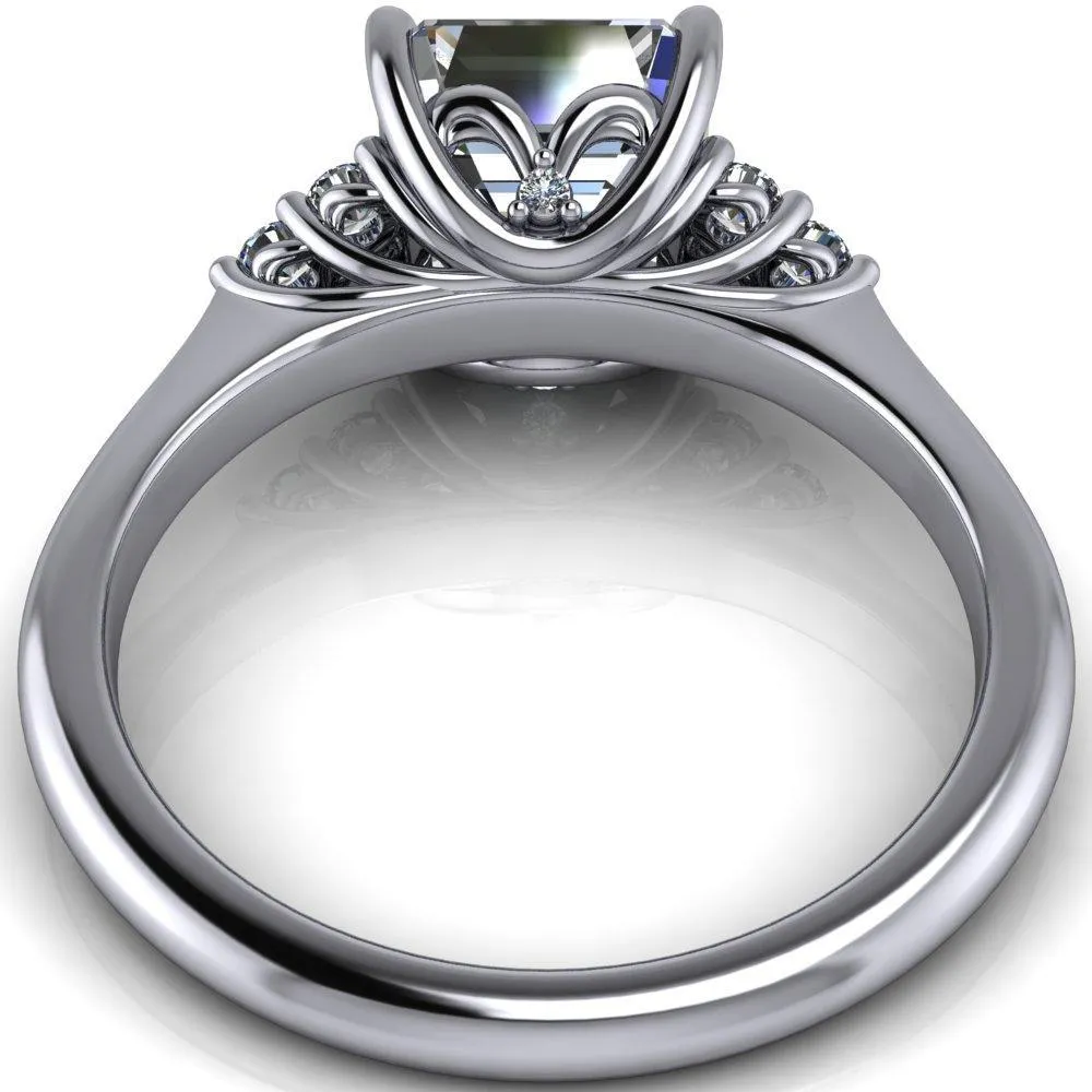 Biddle Asscher Moissanite Trio Side Diamonds Engagement Ring
