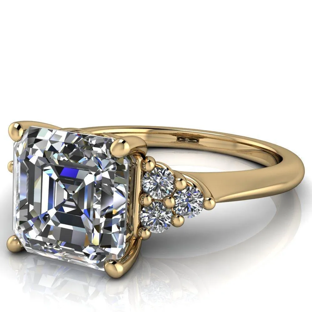 Biddle Asscher Moissanite Trio Side Diamonds Engagement Ring