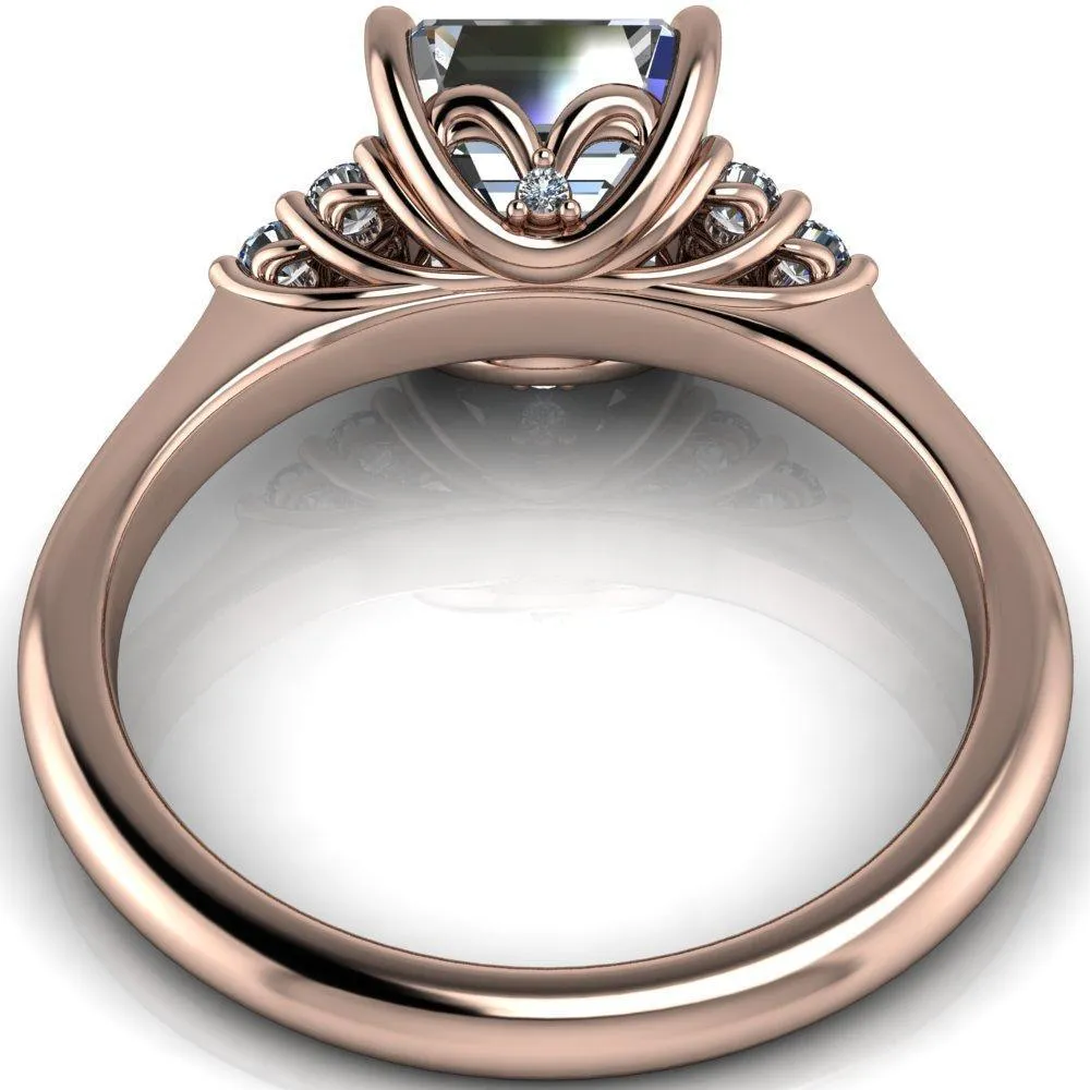 Biddle Asscher Moissanite Trio Side Diamonds Engagement Ring