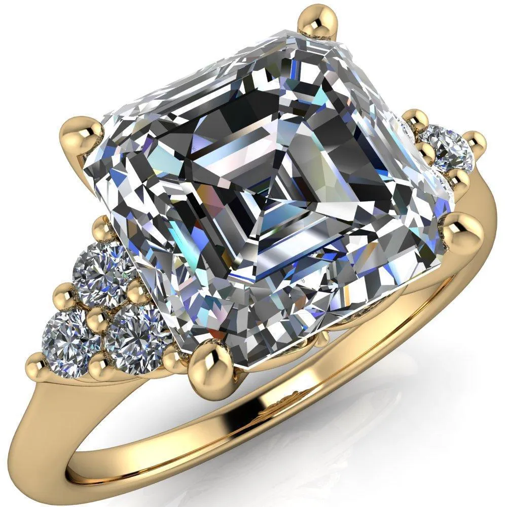Biddle Asscher Moissanite Trio Side Diamonds Engagement Ring